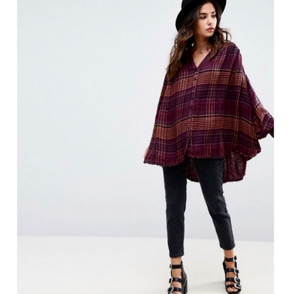 Free People plaid top oversized flowy - Picture 2 of 8